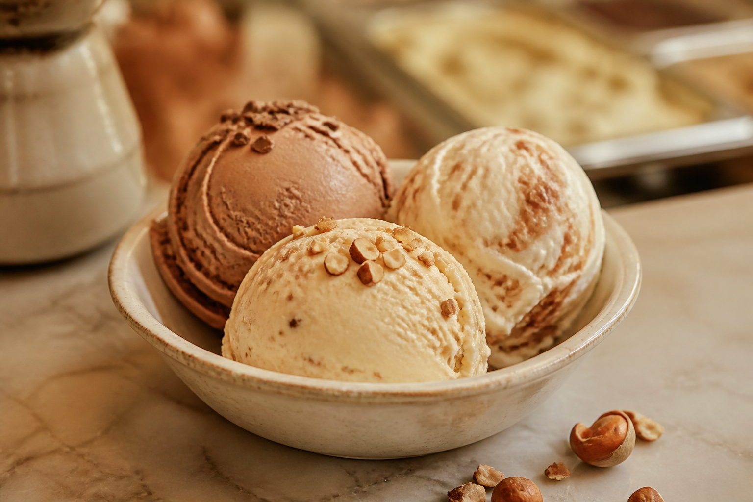 Gelato artigianale in ciotola di ceramica